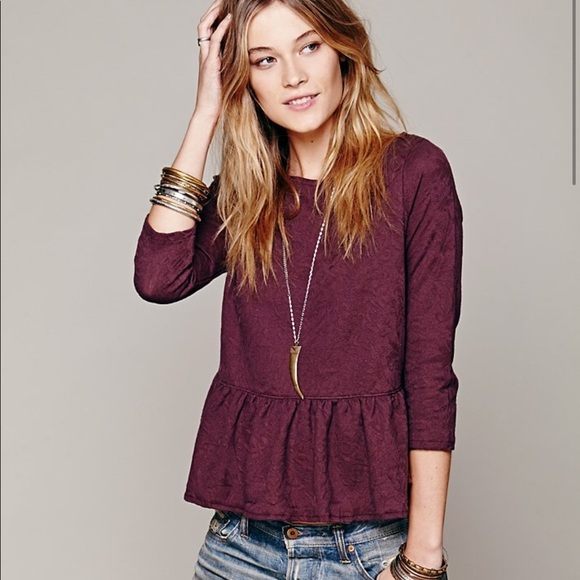 Free People Tops - Free People Textured Boxy Peplum top in plum XS